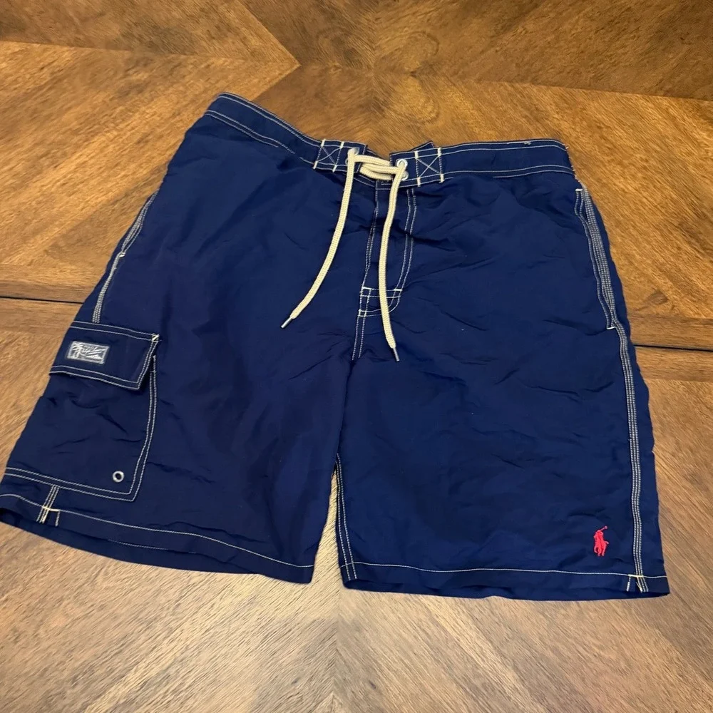 Polo Ralph Lauren Mens Navy Blue Swim Trunks Cargo Pocket XL Red Pony Logo